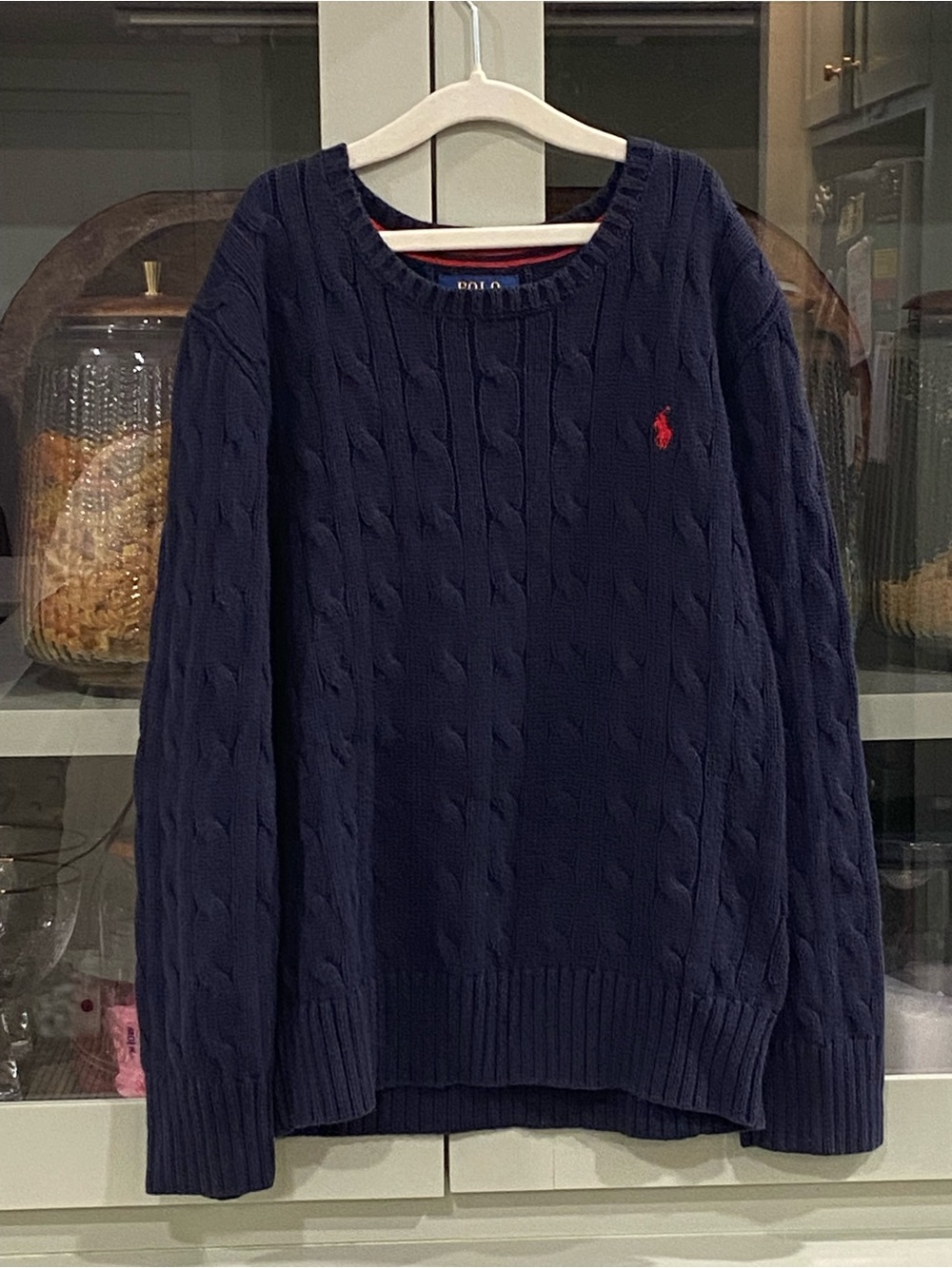 Polo by Ralph Lauren Navy Cable-Knit Sweater with Red Pony